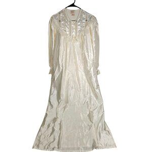Vintage Ilise Stevens Long Nightgown Size M Lace Collar Embroidered Silky Satin